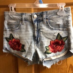 Denim Shorts with Floral Embroidery